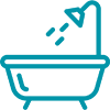 A line icon of a bathtub with a shower