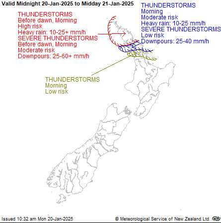 MetService thunderstorm outlook map