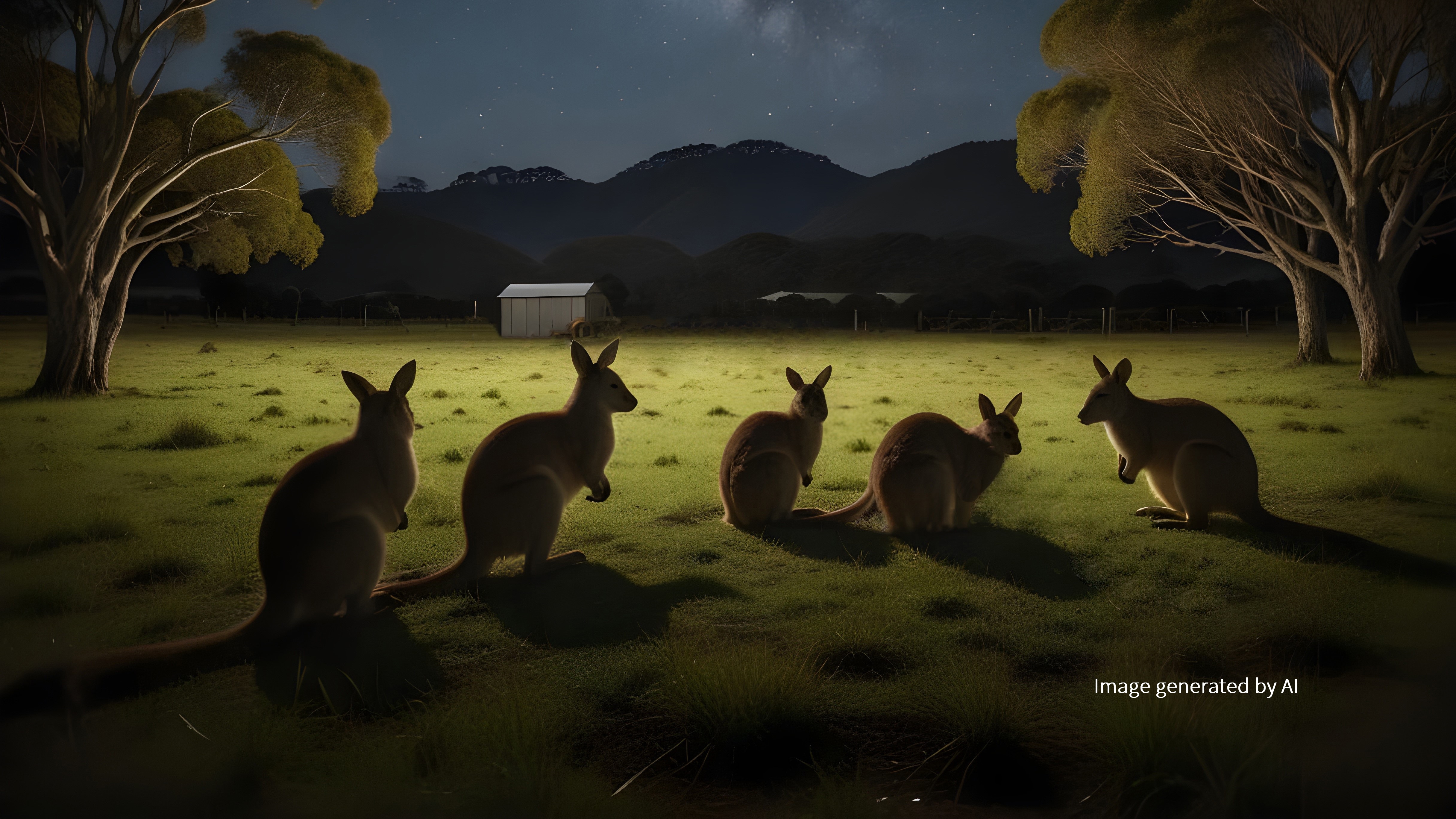 AI generated image of wallabies on farmland